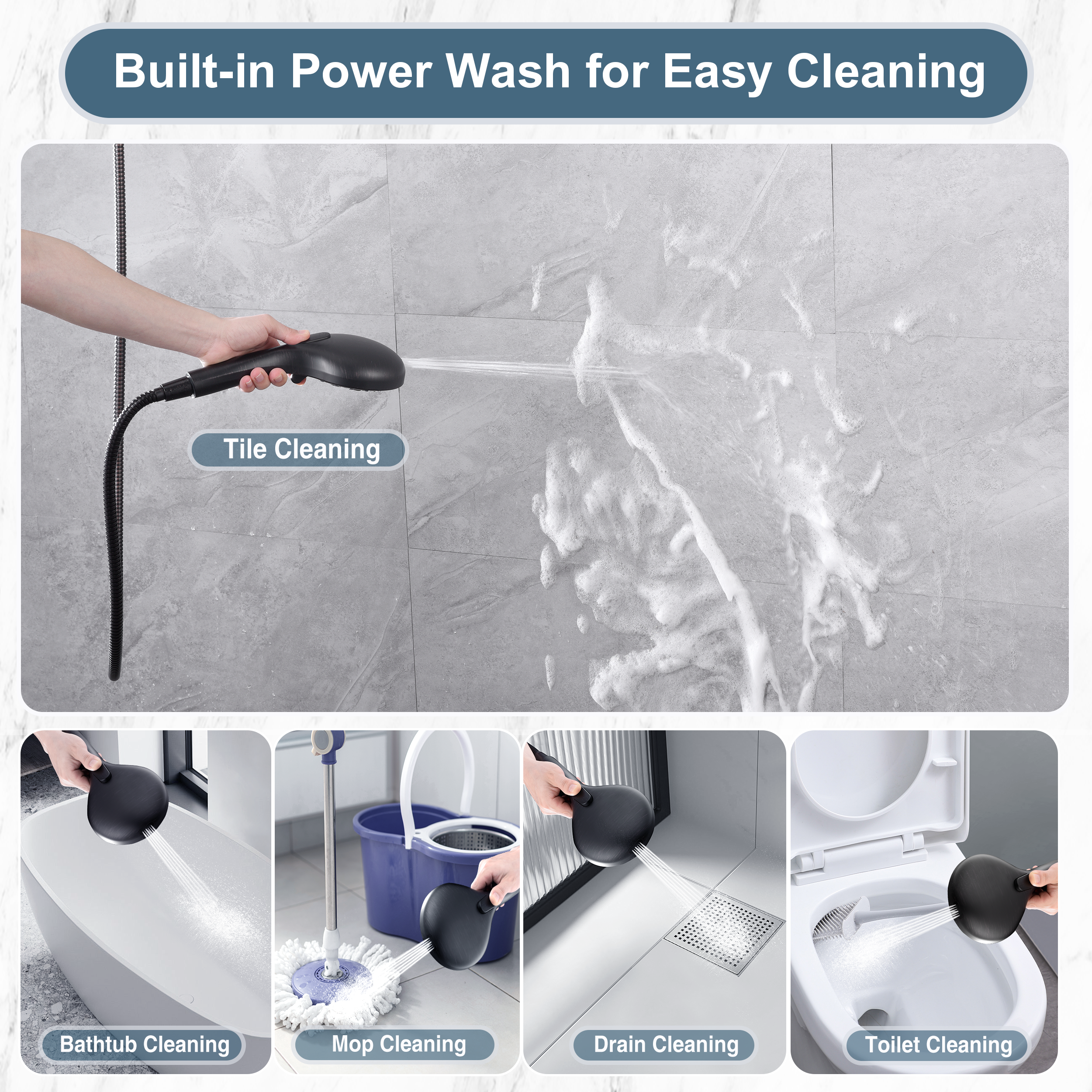 High Pressure Handheld Shower Head, 9-Spray Showerhead with 69" Hose, Bracket