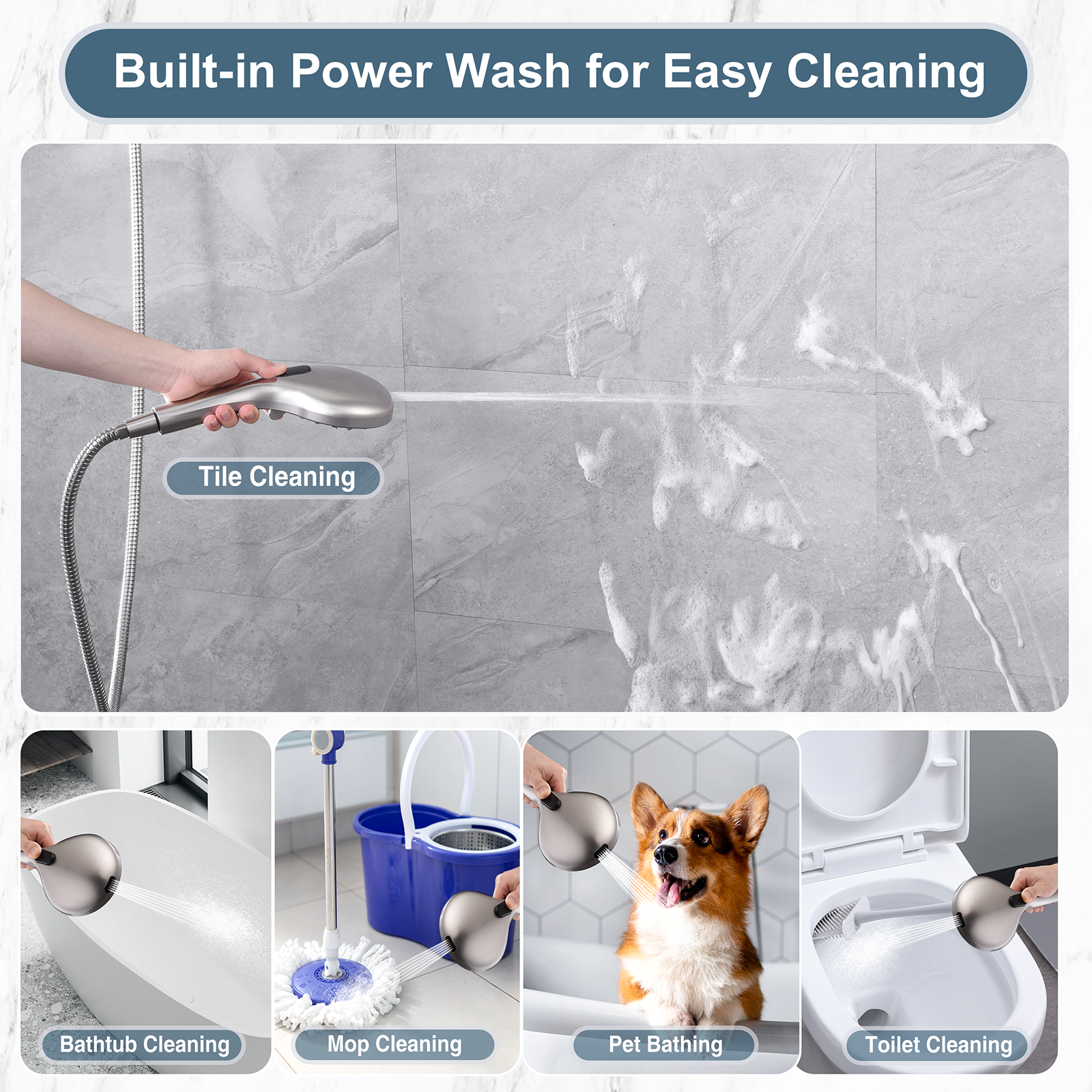 High Pressure Handheld Shower Head, 9-Spray Showerhead with 69" Hose, Bracket