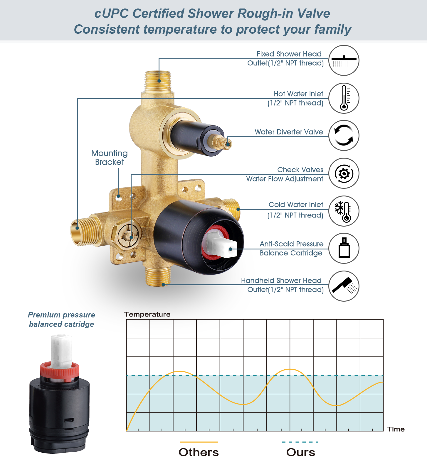 Dual Shower Head With High Rise Arm- Shower System with Valve and Trim Kit