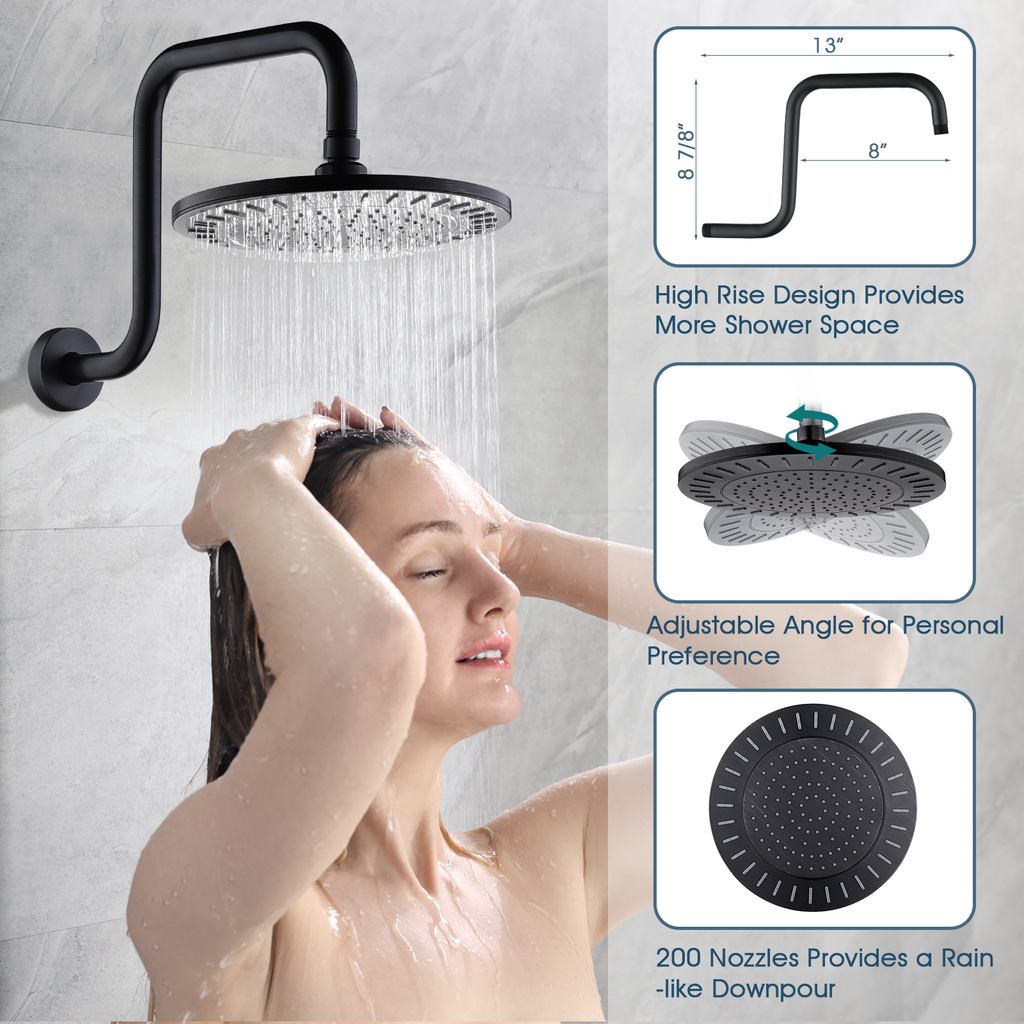 Bright Showers 9-Spray Shower Faucet Set -Shower Head with High Rise Arm, Handheld Head with Valve and Trim Kit