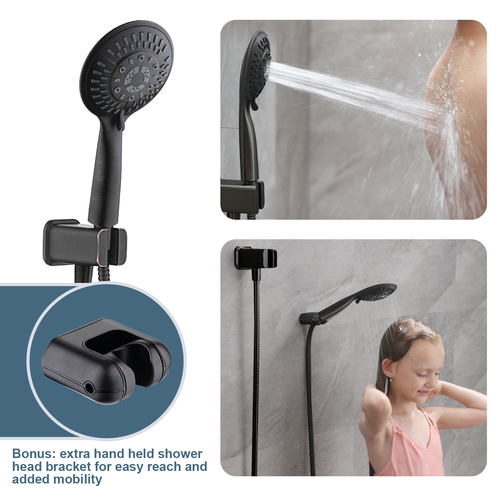 Bright Showers 9-Spray Shower Faucet Set -Shower Head with High Rise Arm, Handheld Head with Valve and Trim Kit