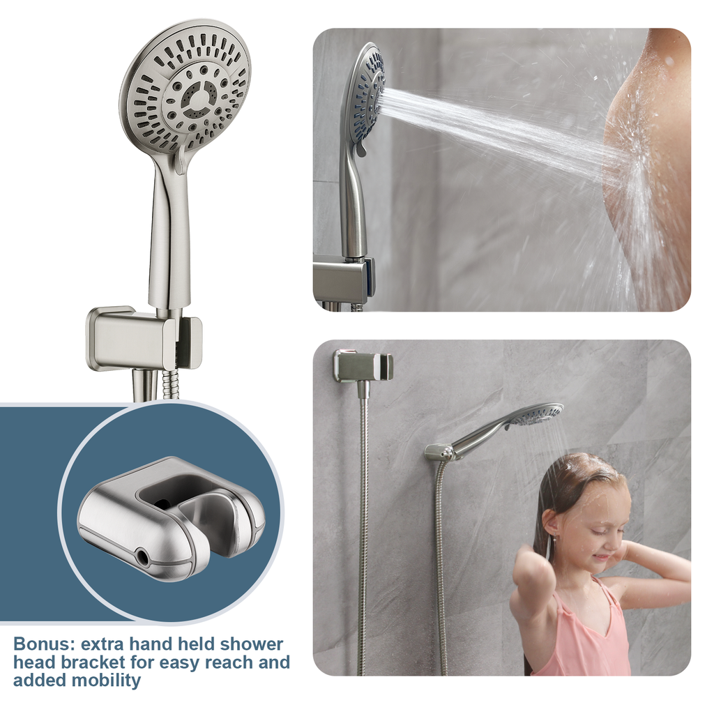 Bright Showers 9-Spray Shower Faucet Set -Shower Head with High Rise Arm, Handheld Head with Valve and Trim Kit