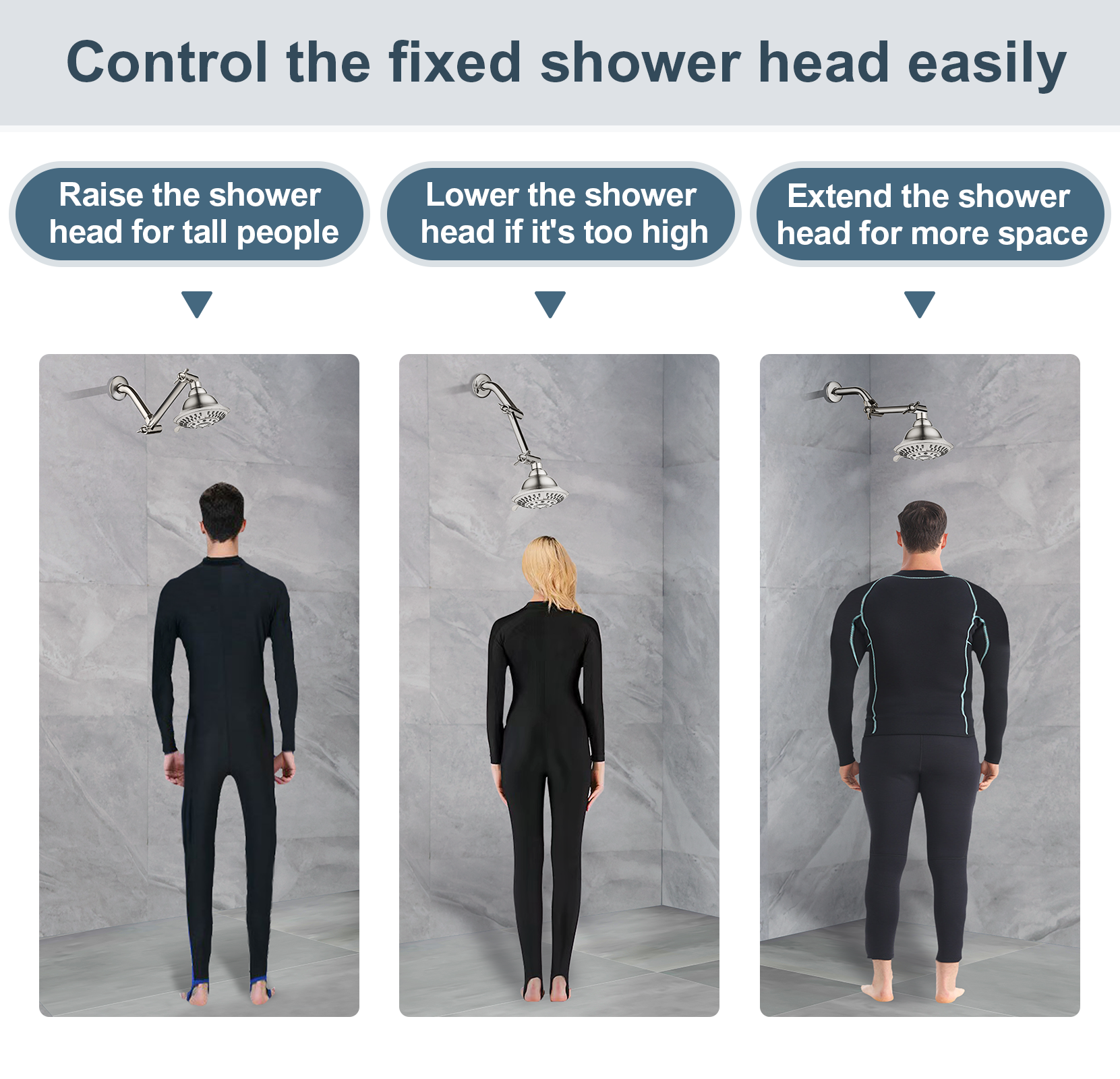 5 Inch Solid Brass Shower Arm Extender, Height & Angle Adjustable