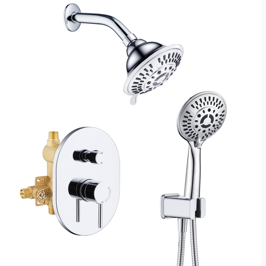 Bright Showers 9-Spray Shower Faucet Set -Shower Head with High Rise Arm, Handheld Head with Valve and Trim Kit