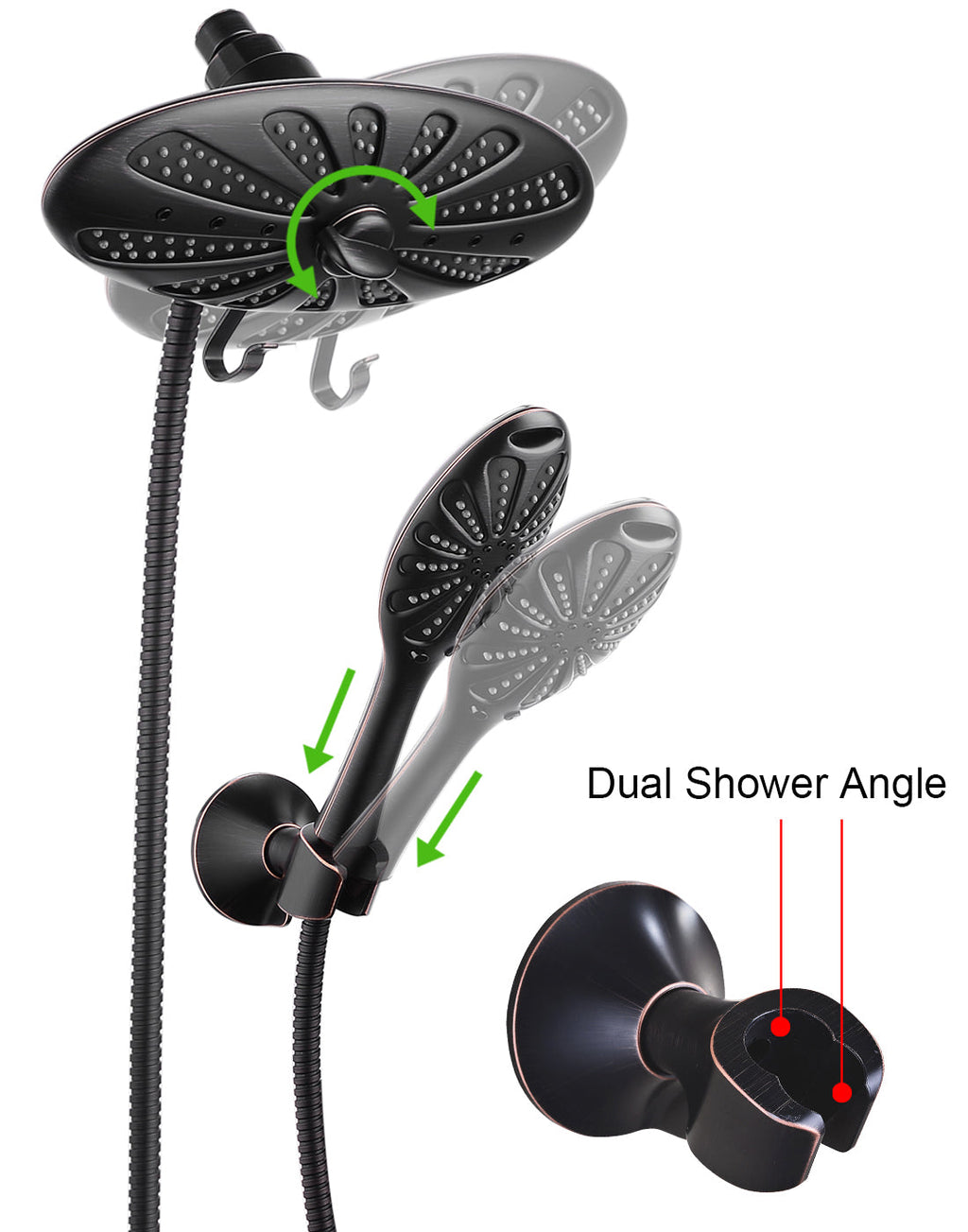 Shower Heads Combo - Rain Shower Head and Handheld Shower Head with Hose and Suction Holder