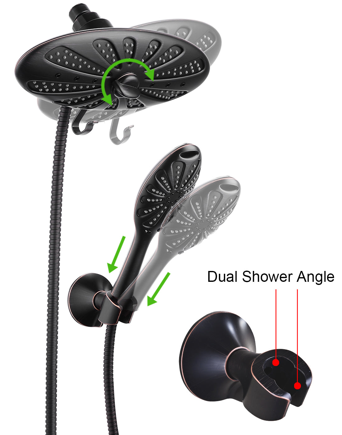 Shower Heads Combo - Rain Shower Head and Handheld Shower Head with Hose and Suction Holder
