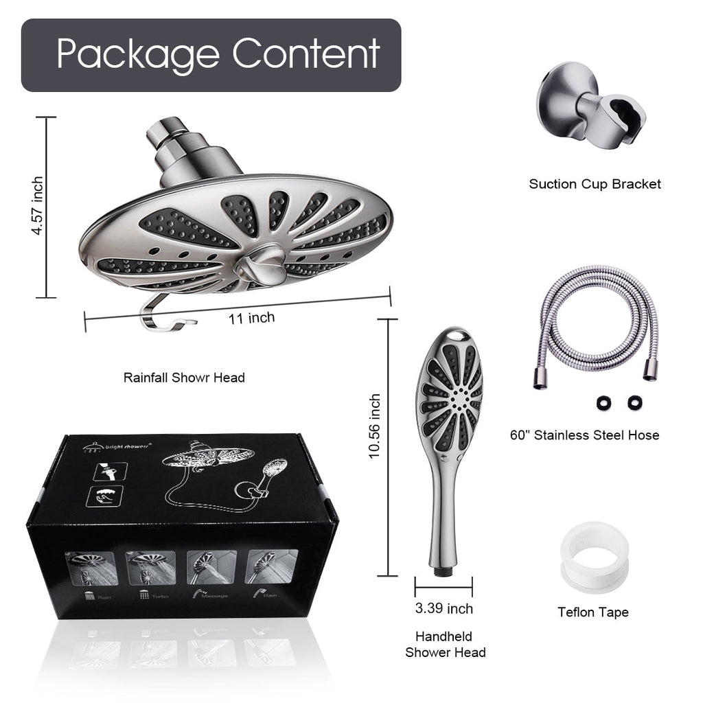 Shower Heads Combo - Rain Shower Head and Handheld Shower Head with Hose and Suction Holder