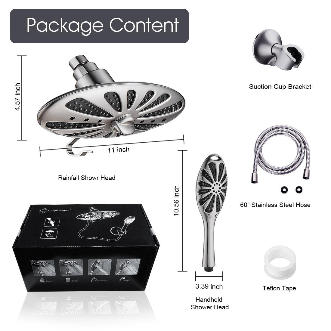 Shower Heads Combo - Rain Shower Head and Handheld Shower Head with Hose and Suction Holder