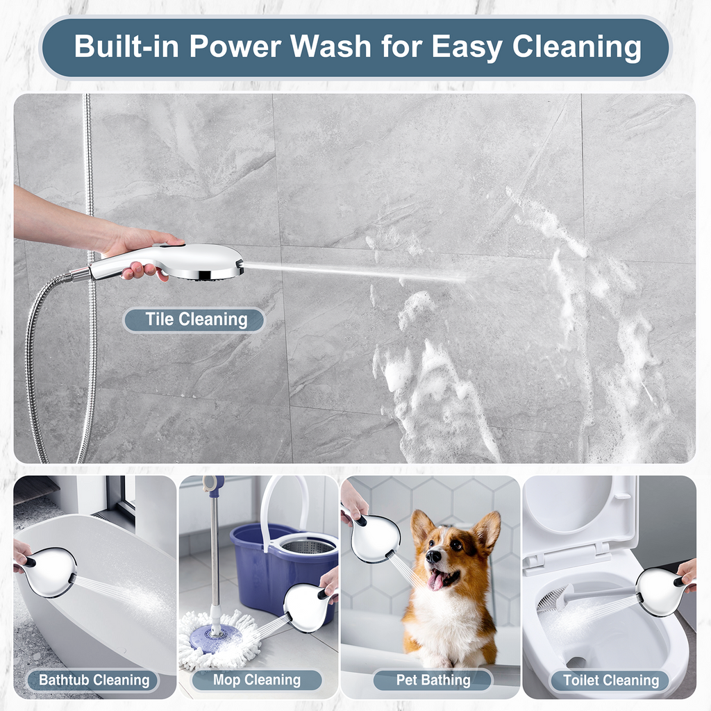 High Pressure Handheld Shower Head, 9-Spray Showerhead with 69" Hose, Bracket
