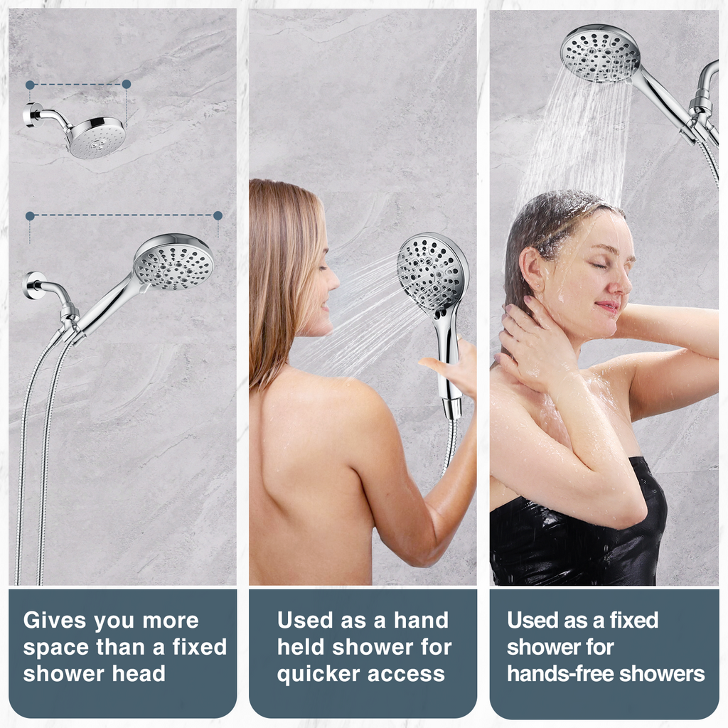High Pressure Handheld Shower Head, 9-Spray Showerhead with 69" Hose, Bracket
