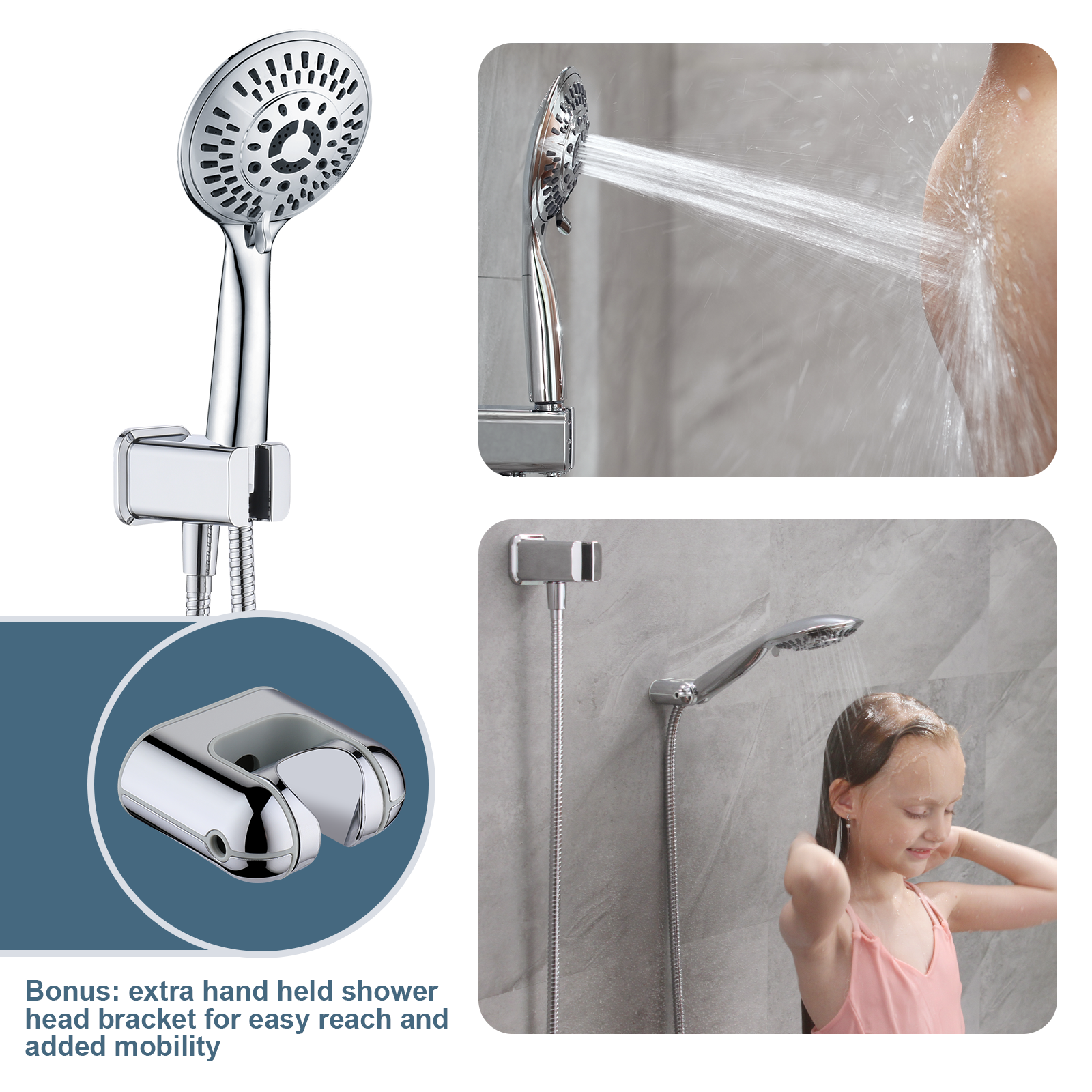 Dual Shower Head With High Rise Arm- Shower System with Valve and Trim Kit