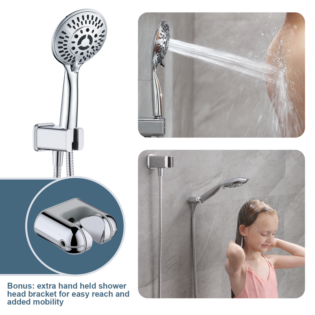 Bright Showers 9-Spray Shower Faucet Set -Shower Head with High Rise Arm, Handheld Head with Valve and Trim Kit