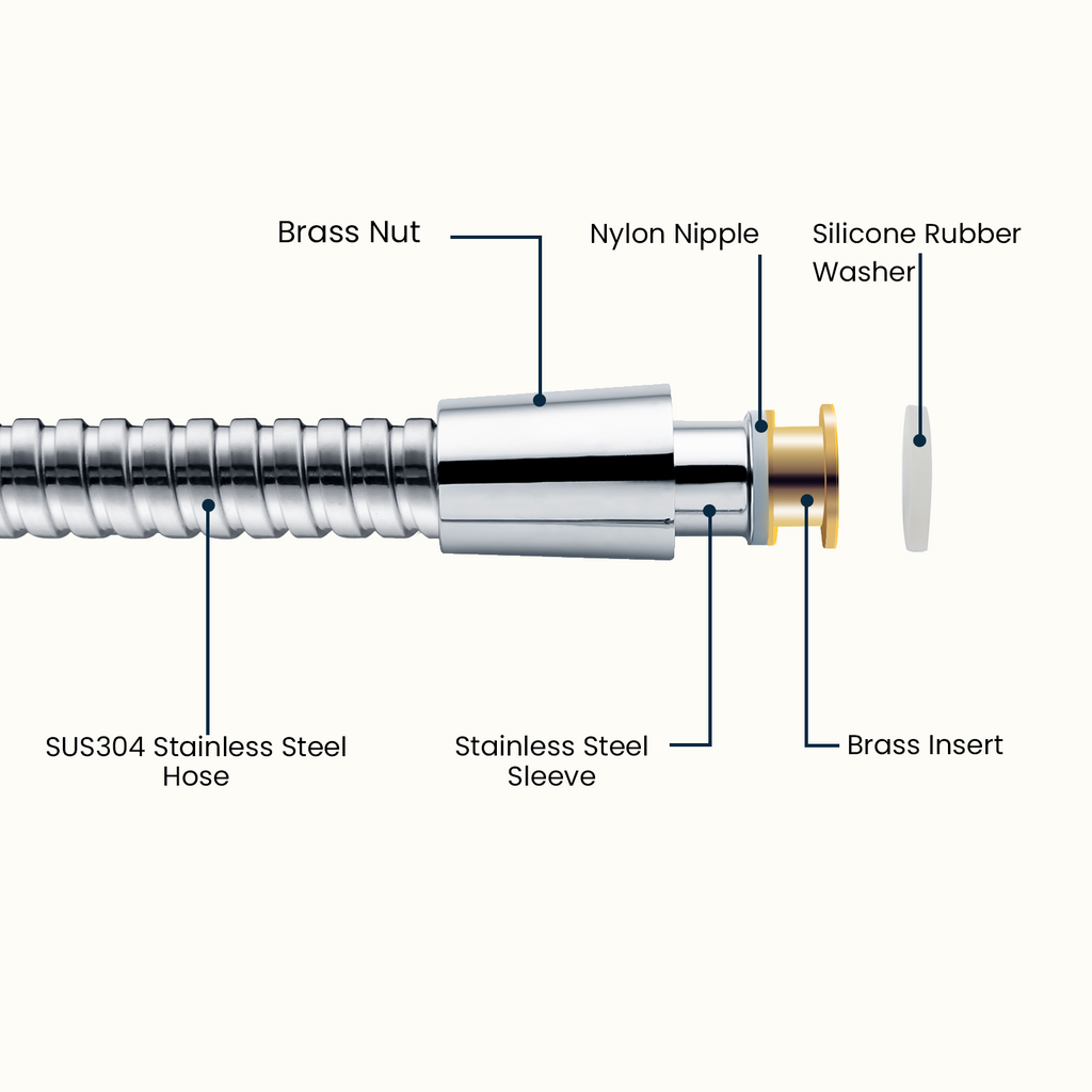BRIGHT SHOWERS 118-Inch Extra Long Stainless Steel Shower Hose with Brass Connectors – Polished Chrome